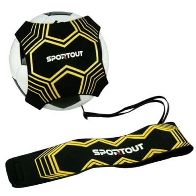 Image of SPORTOUT Football Kick Trainer, Hands Free Solo Practice, Adjustable Soccer Training Waist Belt, Aid for Kids Adults, Equipment Fits Size 3,4,5 Footballs (Yellow)