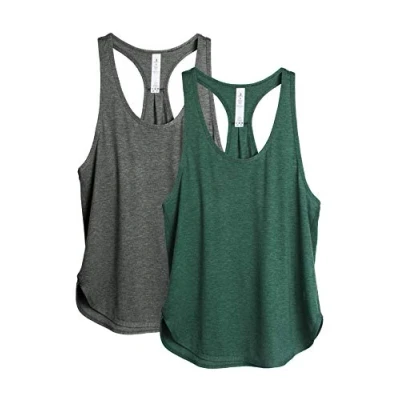 Image of icyzone Workout Tank Tops for Women Athletic Yoga Tops, Racerback Running Vest Top, 2 Pack (S, Charcoal/Army)