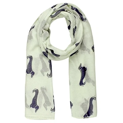 Image of World of Shawls Pug Dog, Dachshund Dogs, Spaniel Dog Print Scarf All Seasons Lovely Soft Wraps Shawl Scarves (Ivory Cream)