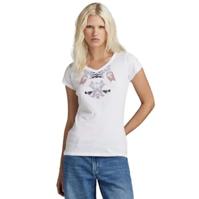 Image of G Star Women&#039;s Look Book Graphic Slim V Neck Top, White (white D24671 4107 110), XXS