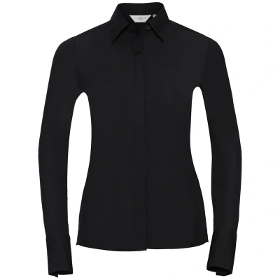 Image of Russell Athletic Collection Womens/Ladies Ultimate Stretch Long Sleeved Formal Shirt (Black) Size X Small