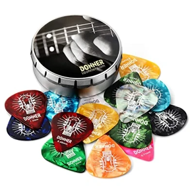 Image of Celluloid Guitar Picks, Donner 16pcs Plectrum Including Thin, Medium, Heavy &amp; Extra Gauges (0.46mm 1.2mm)
