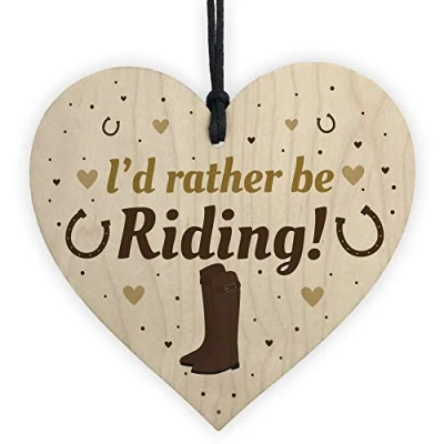 Image of RED OCEAN Funny Horse Lover Gift Rather Be Riding Wooden Heart Stable Door Sign Plaque