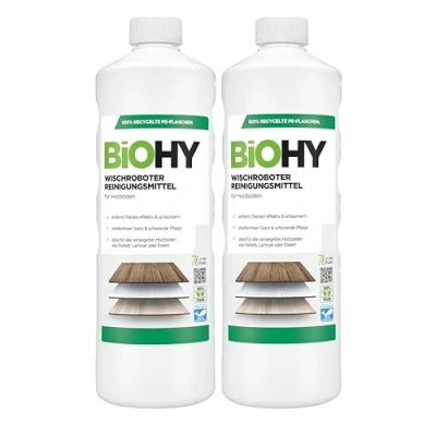 Image of BiOHY Wiping Robot Cleaning Agent (2 x 1l Bottle) Floor Cleaner for Wooden Floors Such as parquet &amp; Laminate Streak Free Shine on Oiled Wood Concentrate with Fresh Fragrance (Wischroboter Holz)