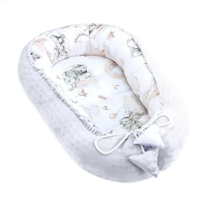 Image of Warm nest baby 90x50 cm cuddle newborn winter/autumn cocoon babynest Elephant Light Grey