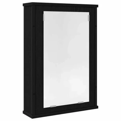 Image of vidaXL bathroom mirror cabinet black oak wall mounted engineered wood 42x12x60 cm for modern storage furniture
