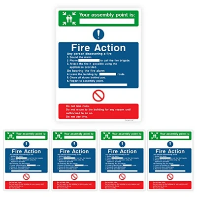 Image of Pack of 5 Fire Signs Self Adhesive (150 x 200 mm) Action Notice Sign Sara Prints®