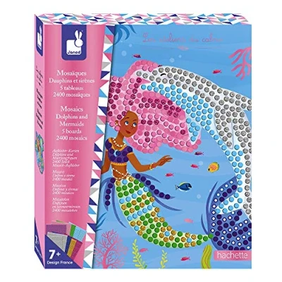 Image of Janod Dolphins and Mermaids Mosaics Set Les Ateliers Du Calme Children’s Creative Leisure Kit Develops Fine Motor Skills Concentration Suitable for Ages 7 Up, J07961