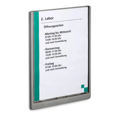 Image of Durable Click Information Sign A4 Portrait Graphite Door and Wall Includes Fittings Ideal for Offices, Hotels, Public Buildings, etc.,grey,210 x 297mm (W H)