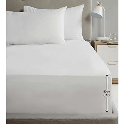 Image of Rapport Luxury Super Soft Percale Plain 16&quot; Deep Double White Fitted Sheet