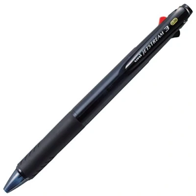 Image of Uni Ballpoint Pen Jetstream 3 Color Black, Red, Blue Ink 0.38mm, Transparent Black (SXE340038T.24)