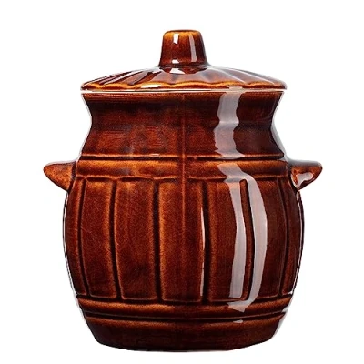 Image of KADAX Stoneware Barrel with Lid, Handmade Ceramic Pot Two Handles for Pickling, Fermentation Wide Mouth Opening Sauerkraut (2.7 L)
