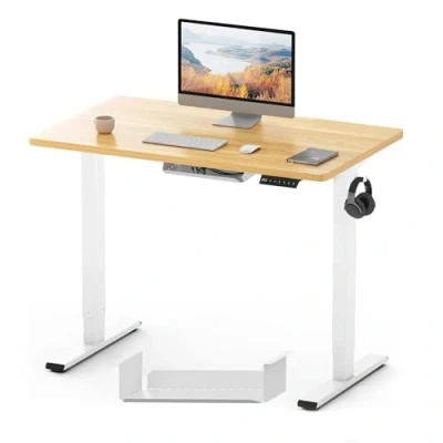 Image of FLEXISPOT Essential Electric Standing Desk ONE PIECE Height Adjustable 100 * 60cm Sit Stand Up for Home Office (White Frame+ Maple Desktop)