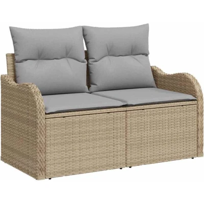 Image of vidaXL 9 Piece Garden Sofa Set with Cushions Beige Poly Rattan