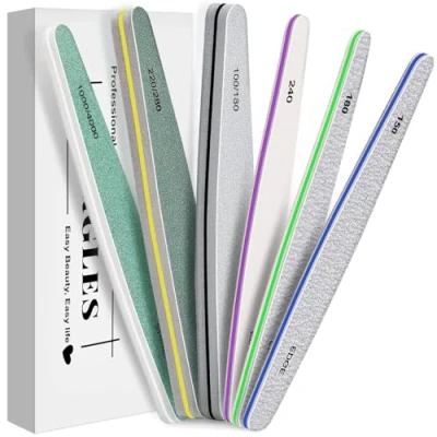Image of 6Pcs Nail Files, MORGLES Gel Acrylic File Set Buffer Block Emery Boards for Acrylic/Natural/Gel Nails Polish