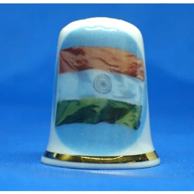 Image of Porcelain China Collectable Thimble Flag of India Free Dome Box