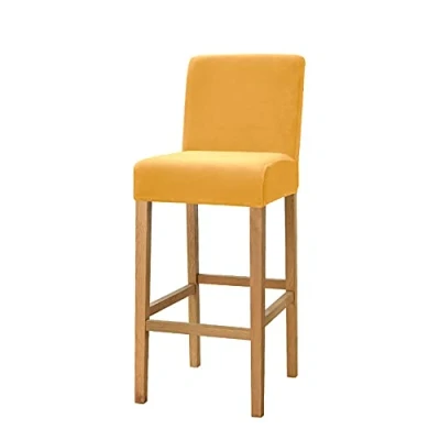 Image of Velvet Bar Stool Chair Cover with Backrest, Removable Washable Slipcover Stretch Dining Seat for Kitchen Breakfast Counter Chair,Set of 4,Yellow