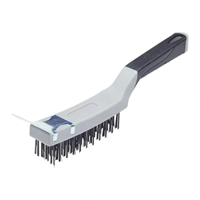 Image of ProDec 11 inch Wire Brush with Scraper, 4 High Density Rows of Steel for Heavy Duty Cleaning Wood, Metal, Masonry, Paint &amp; Grime Removal, Rust, Grills, Tiles, Brick, 11&quot;