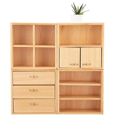 Image of 1/12 Scale Dollhouse Accessories Wood Cabinet Furniture Living Room Bedroom Unit for Dollhouse(Burlywood)