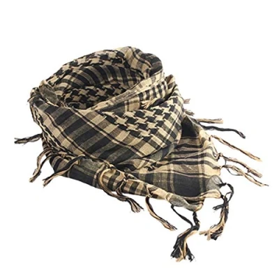 Image of HshDUti Desert Shemagh Scarf Stylish Versatile Fashion for Men &amp; Women Plaid Military Tactical/Desert Keffiyeh Wrap Khaki