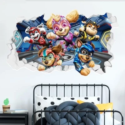 Image of PAW Patrol: The Mighty Movie Patrol Group Broken Wall Sticker (120cm Width x 65cm Height)