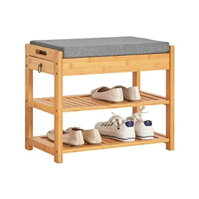 Image of SoBuy® FSR49 N, Bamboo Shoe Rack Bench with Lift Up Top and Seat Cushion, Hallway Storage Organizer Drawer