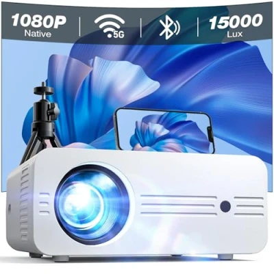 Image of Projector, 2024 Upgraded Mini Portable Projector 5G WiFi Bluetooth, 15000 Lumens Native 1080P Full HD 4K Supported, iZEEKER Movie Home Theatre for iOS Android PS5 (Bag &amp; Tripod included)