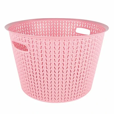 Image of 35L Plastic Laundry Basket Clothes Washing Bin Storage Hamper Round Knitted (Pink)