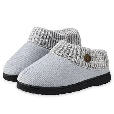 Image of DUNLOP Ladies Slippers Memory Foam Fleece Lined House Shoes Non Slip Rubber Sole (6 UK, Light Grey, numeric_6)