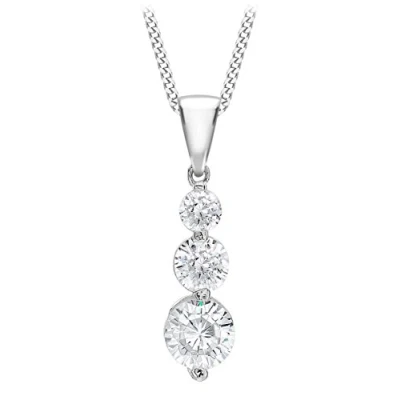 Image of Carissima Gold Women&#039;s 9 ct White and Cubic Zirconia Trilogy Pendant on Curb Chain Necklace of 46 cm/18 inch