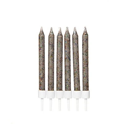 Image of Anniversary House Pack of 12 Charcoal Grey Glitter Birthday Candles with Holders, 7.5cm, Celebration Cake Decoration, for Cakes, Cake, AHC233
