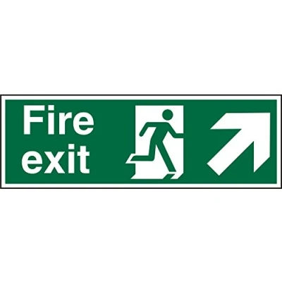 Image of Seco Fire Exit Exit, Man Running Right, Arrow Pointing Up &amp; Right Sign, 300mm x 100mm 2mm Prestige Acrylic