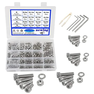 Image of newlng 945pcs Screws Set M2 M3 M4 M5 With Nuts and Washers Stainless Steel 304 Hexagon Cylinder for DIY Fixing Storage Box