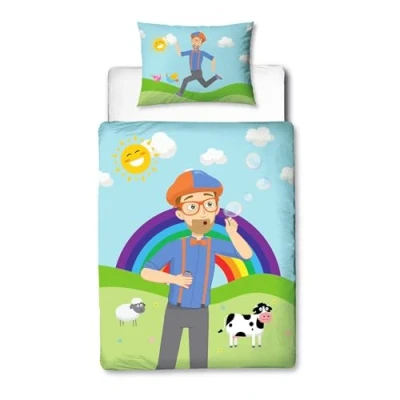 Image of Character World Blippi Toddler Duvet Cover Set Digger Design &amp; Vibrant Farm Fun Soft Cotton Blend Bedding for Little Fans Easy Care Beds