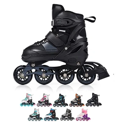 Image of Inline Skates Children&#039;s Kids Inliners Roller Blades ABEC 7 Carbon Adjustable Shoe Size (Black, S 30 33)