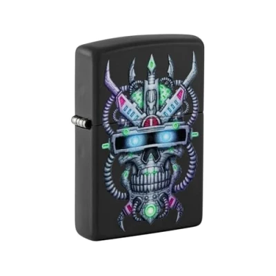 Image of Zippo Cyber Skull Design Black Matte Pocket Lighter