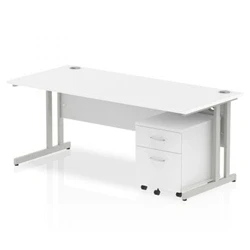 Image of Impulse 1800x800 Desk White Top Silver Cantilever Leg+ Mobile Ped