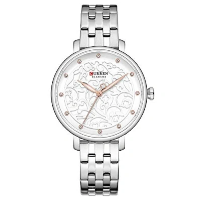 Image of CURREN Women Watches Pink Leather Wristwatch with Rhinestone Ladies Clock Fashion Quartz Watch Relogio Feminino (Silver White)