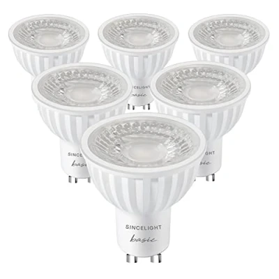 Image of SINCELIGHT GU10 LED Spot Light Bulb 38 Beam Angle Narrower Focus Reflector, 6W, RA≈92, Warm White 2700K, Non Dimmable, 500 Lumens Equivalent to 50W Halogen, Pack of 6