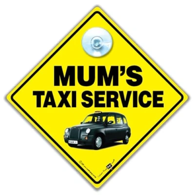 Image of Mum&#039;s Taxi Service Sign, Suction Cup Car Sign For Mum, Mum London Black Cab 14cm x