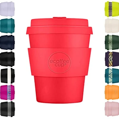 Image of Ecoffee Cup 8oz 240ml Reusable Eco Friendly 100% Plant Based Coffee with Silicone Lid &amp; Sleeve Melamine Free Biodegradable Dishwasher/Microwave Safe Travel Mug, Meridian Gate