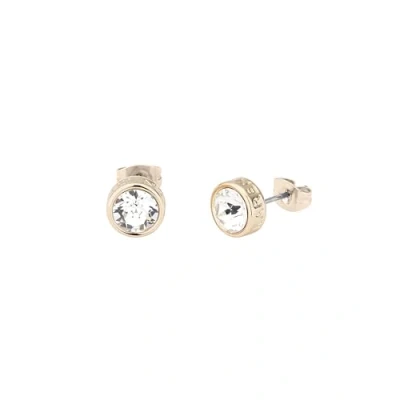 Image of Karen Millen Logo Stud Earrings For Women (Gold/Clear Crystal)