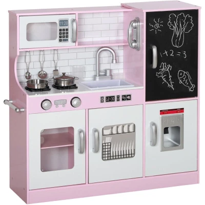 Image of AIYAPLAY Play Kitchen, Pretend Toy Kids Kitchen Playset with Phone, Chalkboard, Microwave, Cooking Stove, Sink, Accessories, for Boys Girls Ages 3 8 Years