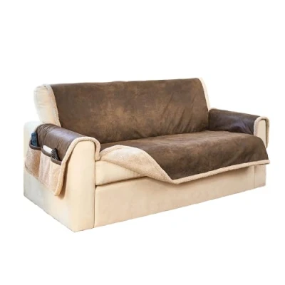Image of Easylife Deluxe Reversible Sofa Cover, Sherpa Fleece Saver 2 Seater, Protective Couch Cover with Side Pockets for TV Remote, Non Slip Fully Guaranteed 30x30x16.5
