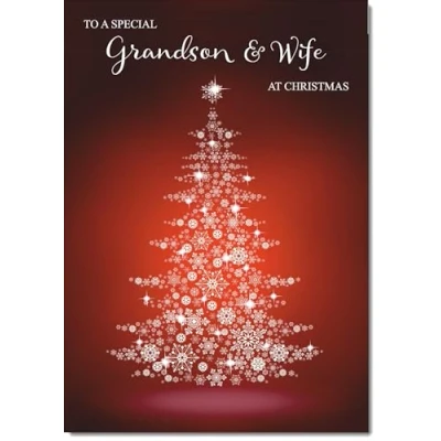 Image of doodlecards Grandson and Wife Christmas Card Snowflake Tree Medium Size for &amp; with Plain Envelope