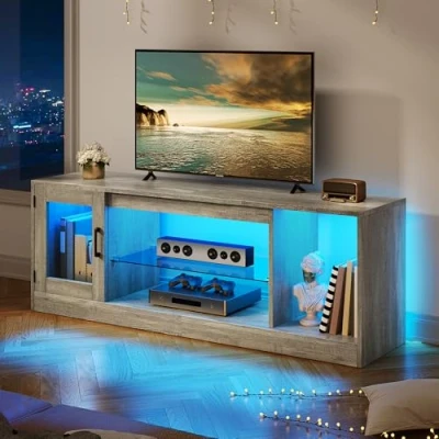 Image of YITAHOME 148 cm TV Cabinet for TVs up to 65 Inches with 7 RGB LED 22 Modes Lights Gaming Entertainment Centre, Lowboard Adjustable Glass Shelves Stand Living Room, Bedroom
