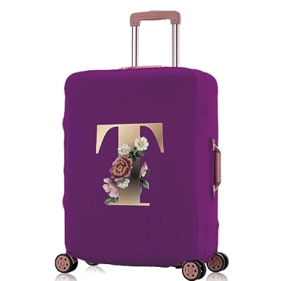 Image of Printed Design Travel Trolley Case Cover Protector Washable Suitcase Luggage Storage Covers for 18 28 inch (purple gold T, S (18 21 Luggage))