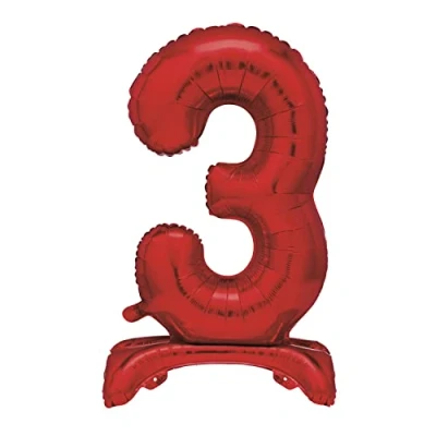 Image of Unique 13423 Giant Standing Foil Number 3 Balloon 76 cm Red