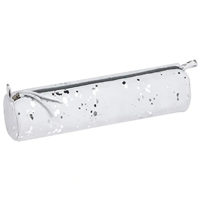 Image of Clairefontaine Ref 400061C Cosmicuir&#039; Suede Leather Round Pencil Case 5.5 x 22cm, Made From Genuine Lambskin Leather, Metal Zip With Puller Silver