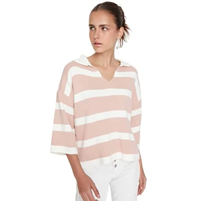 Image of Trendyol Women Regular Basic Polo Neck Knitwear Sweater Ecru